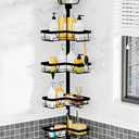 Shower Caddy Tension Pole with Anti-Fog Shaving Mirror, Tension Rod Shower Caddy Corner for Bathroom Organizer, Black