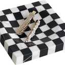 Marble Stone Black and White Checkerboard Square Small Splicing Mosaic Tray Jewelry Dish (Black and White)