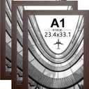 KTKDE A1 Poster Frame 3 Pack, 23.4x33.1 Walnut Wooden, Vertical & Horizontal Wall Hanging Large Picture Frame for Photos, Posters & Art Prints Perfect For Best Gifts And Home Decor