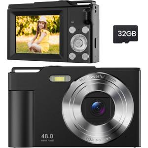 Digital Camera for Kids: Black Camera for Teens - Christmas Birthday Gifts for Boys Girls 8-10 - Toys for Girls 8-13 - Compact Camera for 6 7 8 9 10 Years Old- Toys for Kid Children Toddler