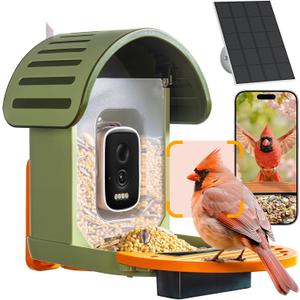 Smart Bird Feeder with Camera, 2.5K UHD Bird Feeder Camera Solar Powered, Sensitive AI Identification, Instant Alerts Capture Video, IP66 Waterproof for Outdoor, Ideal Gift for Mom, Green