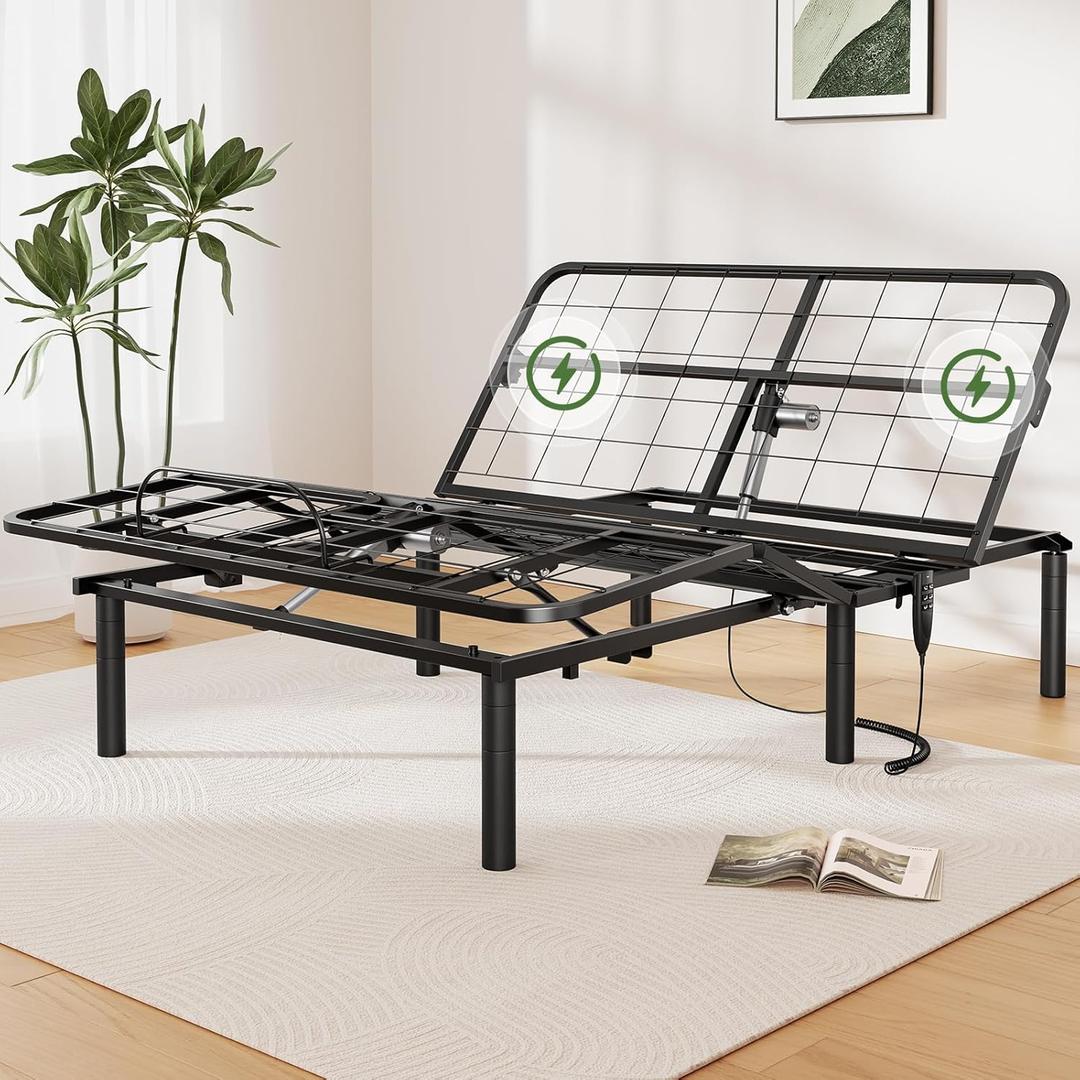 Marsail NS3 Full Adjustable Bed Base - Smart Dual Motor Bed Frame with Wireless Remote, 3-Min Assembly, Zero Gravity & Anti-Snore Modes, Under Bed Lighting, 4 USB Ports