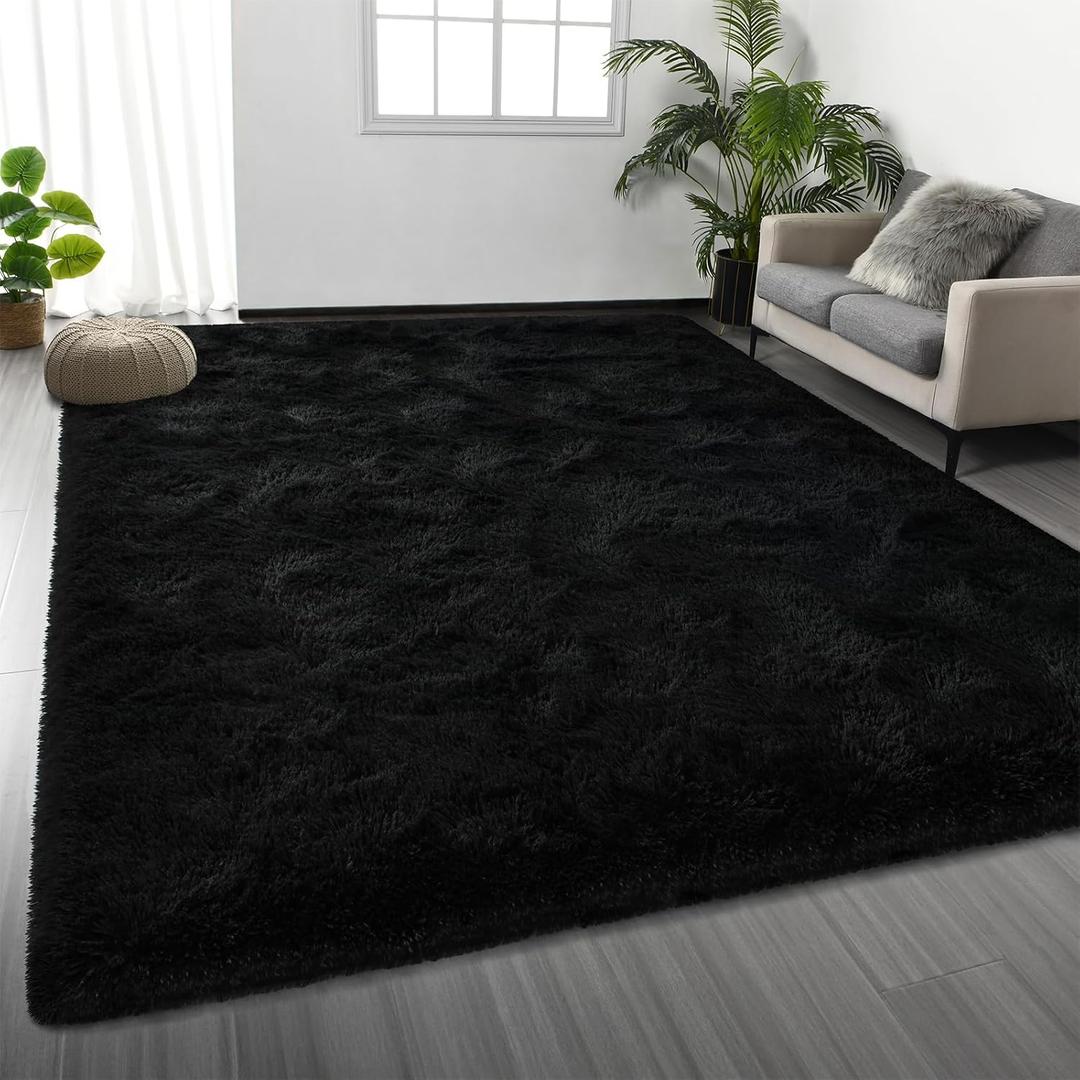 Large Shag Area Rugs 6 x 9, Plush Fuzzy Rugs for Living Room, Ultra Soft Fluffy Furry Rug for Bedroom, Indoor Carpet Nursery Rugs for Kids Room Home Decor, Black