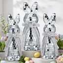 Skylety 3 Pcs Mosaic Glass Bunny Easter Decorations Easter Bunny Figurines Table Centerpieces Disco Rabbit Sculptures for Spring Home Collectibles Gift Party Supplies