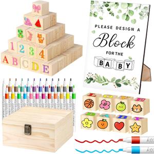 Baby Shower Games Blocks Set, 134 Pcs Wooden Blocks Kit for Baby Shower Party Gender Reveal Party Decorations(Green)