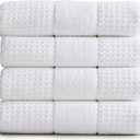 Market & Place 100% Cotton Super Soft Luxury Bath Towel Set | Quick-Dry and Highly Absorbent | Waffle Textured | 550 GSM | Includes 4 Bath Towels | Harper Collection (White)
