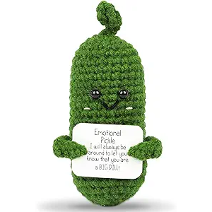 DAFURIET Mini Funny Pickle, 3 inch Knitted Wool Doll with Card for Cheer Up Galentines Valentines Gifts and Party Decorations, Cute Emotional Crochet Pickle for Birthday Easter