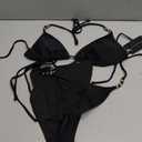 Zilcremo Women Two Piece Bikini Swimsuit Triangle Tie Bathing Suit Beads Cheeky String Bikini Sets (Black, M)