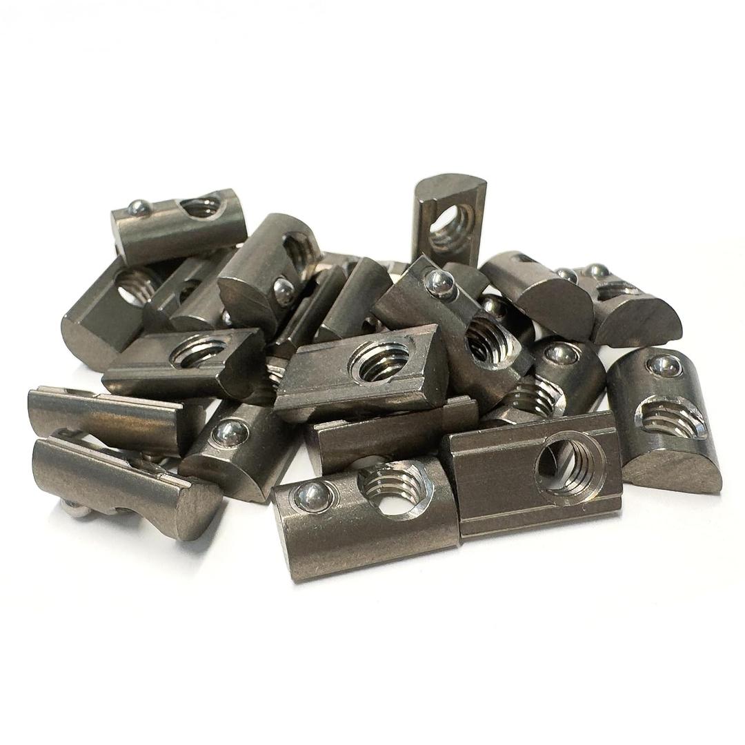 15 Series 1/4"-20 Stainless Steel Self-Aligning Roll-in T-Nuts with Ball Spring (25-Pack) 8020-Compatible T Slot Hardware for Aluminum Extrusion