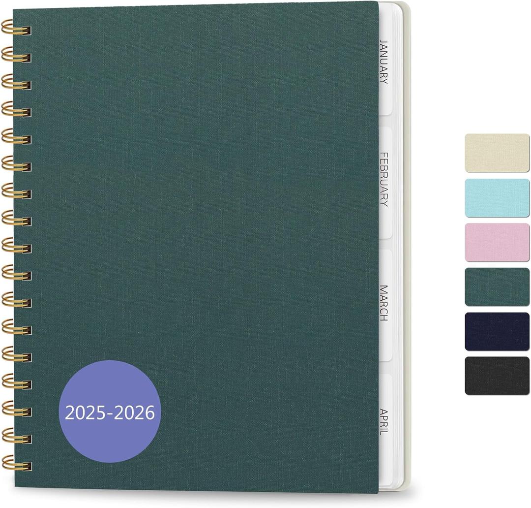Planner 2025-2026, Weekly and Monthly Planner, Linen Cover 18-Month Planner (Jan 2025 - Jun 2026), 9.45" x 8.27", Calendar Planner with Monthly Tabs, Inner Pocket, Pen Loop, Spiral Bound, Green