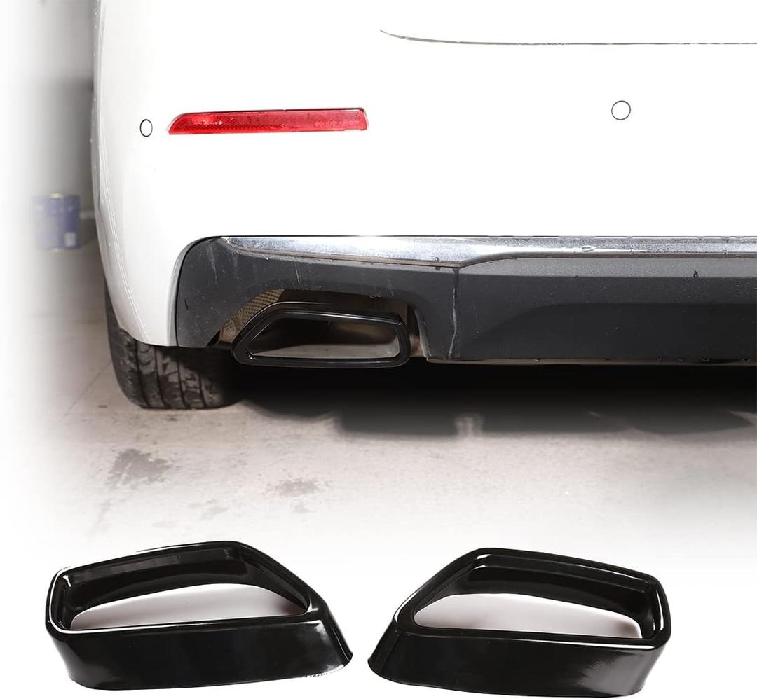Black Stainless Steel Pipe Throat Exhaust Outputs Tail Frame Trim Cover 2Pcs For BMW 5 Series G30 G38 2018-2021 Car Accessories (Black)