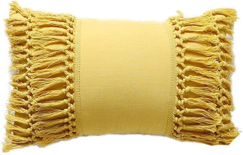 Tassel Throws Pillow Yellow Cotton Fringed Boho Decorative Pillows,12"X20"