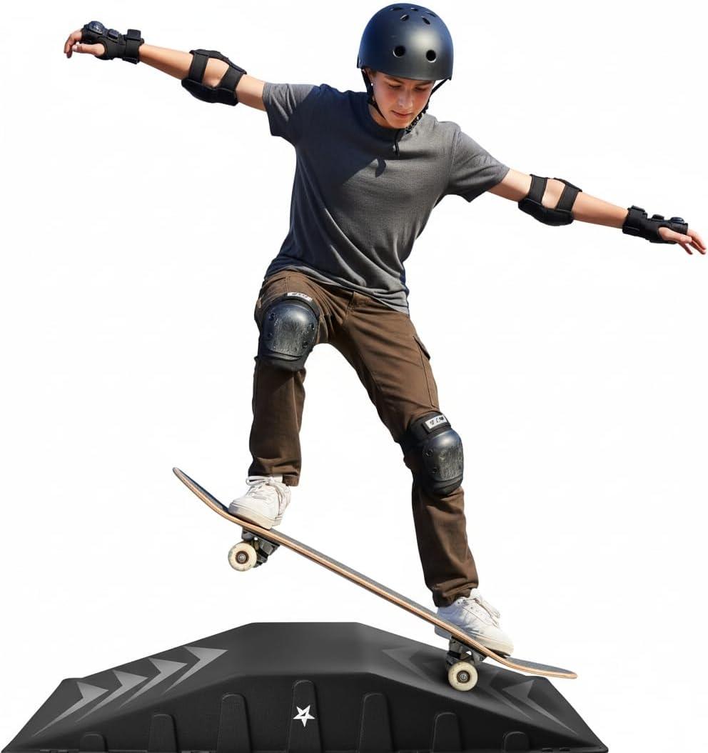 Yes4All Single-Piece Skateboard Ramp, Bike Ramp, Skate Ramp - Design for Beginners, More Durable, Safe, Capacity 220Lbs (Black)