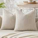 MIULEE Pack of 2 Beige Decorative Pillow Covers 18x18 Inch Soft Chenille Couch Throw Pillows Farmhouse Natural Cushion Covers for Home Decor Sofa Bedroom Living Room