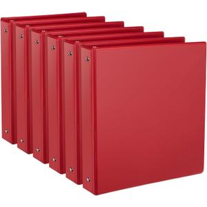 1-Inch Round Ring Binder, Standard 3 Ring Binder Fit Letter Size Paper, Presentation View Binders, 6-Pack, Red