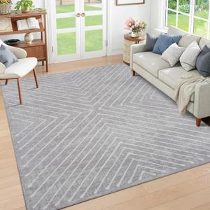 Bedroom Area Rug 5x7 Geometric Rug Machine Washable Living Room Area Rug Non Slip Stain Resistant Large Dining Room Throw Rug Ultra Soft Contemporary Carpet for Home Decor Office, Grey