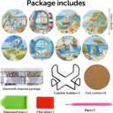 2 x uuxsretaio 8 Pcs Beach Diamond Painting Coasters, Sea Diamond Art Coasters, DIY 5D Light House Diamond Dot Coasters, Full Drill Art Craft Supplies with Holder 4X4 Inch