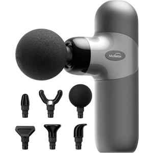 Mini Massage Gun, Percussion Muscle Massager for Back Pain Relief, Compact Sports Travel Massage Gun with 6 Massage Heads 4 Speeds, Gift for Her, Home, Athletes (Silver)