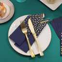 100 Pcs Blue Paper Napkins Disposable - Blue Gold Dot Party Napkins Navy Blue Dinner Napkins for Wedding Anniversary Birthday Bathroom Party Supplies