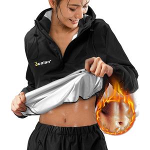 Junlan Sauna Suit for Women Sweat Jacket Gym Workout Vest Sweat Suits for Women (Large, A.black Tops Only)