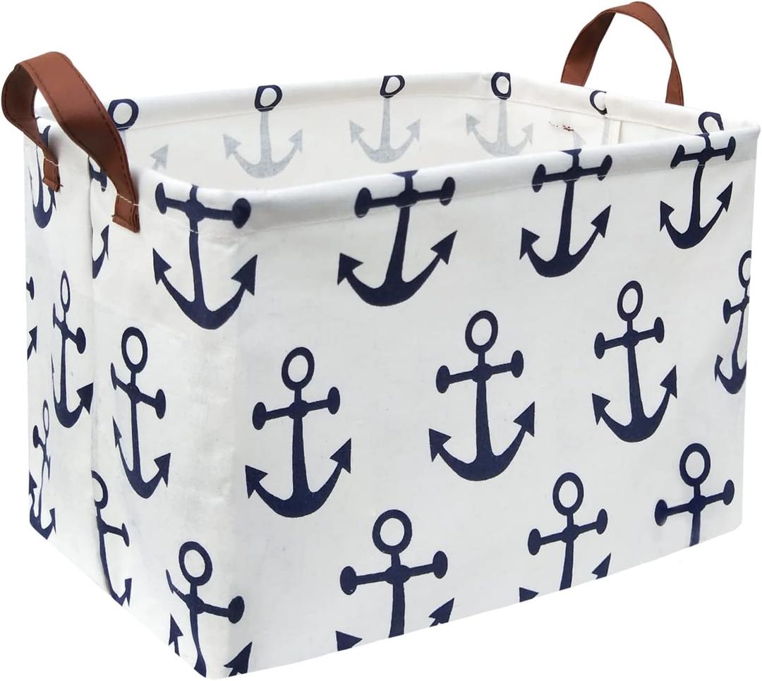 HIYAGON Kids Storage Basket Nautical Gift Basket Empty Boys Toy Storage Bin Organizer Box Rectangular Room Decor for Home,Books (Anchor)