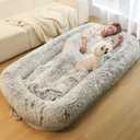 Human Dog Bed for Adults, 46 x 10 x 76 Long Human Size Dog Bed, Removable Cover, Orthopedic Design, [Light Grey]