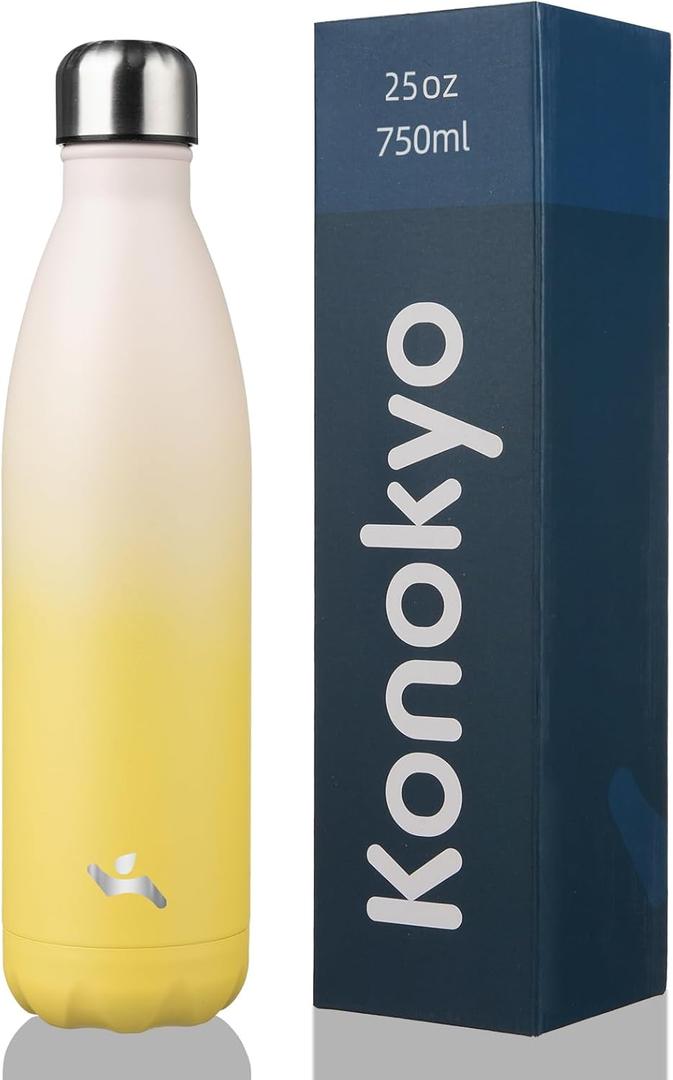 Konokyo Insulated Water Bottles, 25 oz Double Wall Stainless Steel Vacumm Metal Flask for Sports Travel, Lemon
