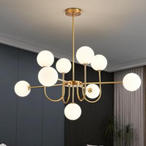Modern Gold Chandelier 9-Light Sputnik Globe Chandeliers Mid Century Glass Pendant Light Bubble Chandelier Lighting for Dining Room,Kitchen Island,Living Room,Globe Light Fixture. (9 Light, Gold)
