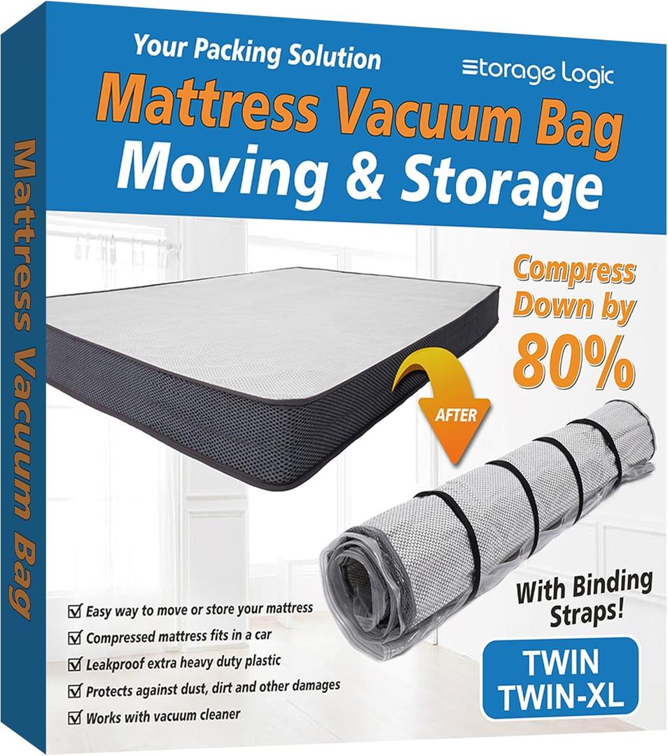 Twin/Twin XL Foam Mattress Vacuum Bag for Moving, Mattress Vacuum Seal Storage Bag with Straps (Twin/Twin-XL)