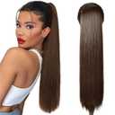 SEIKEA 28" Ponytail Extensions Drawstring Long Straight Fake Pony Tail Natural Soft Clip in Hair Extension Synthetic Heat Resistant Hairpiece - Dark Chocolate Brown (28 Inch 155G (Pack of 1))