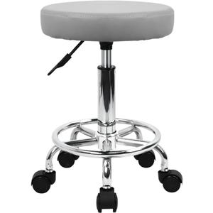 KKTONER PU Leather Round Rolling Stool with Foot Rest Swivel Height Adjustment Spa Drafting Salon Tattoo Work Office Massage Stools Task Chair (Grey)