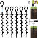 6 Pack Heavy Duty Ground Anchors, Shed Anchors kit, Swing Set Anchor 14 Inch Screw in Earth Anchors Trampoline Stakes Metal Auger Anchor for Shed Tent Carports Securing Animals Camping