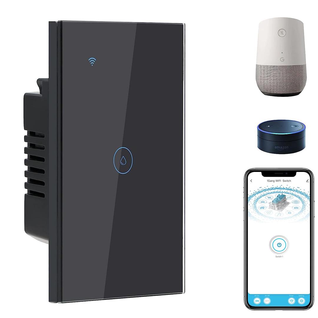 BSEED Smart Water Heater Switch, Compatible with Alexa, Google Assistant, WiFi Touch Switch with Smart Life APP Control and Timer Function for Bathroom, Group Share Remote Voice Control, 40A, Black