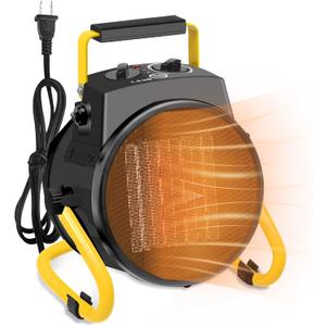 1500W Portable Garage Heater, Electric Outdoor Heater with Fast Heating & Overheat Protection, Patio and Greenhouse Space Heater for Indoor or Outdoor Use (Yellow）