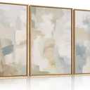 Large Abstract Gray Pastel Framed Canvas Wall Art Set,Neutral Watercolor Brush Stroke Wall Decor,Modern Minimalist Beige Illustration Artwork for Living Room,Bedroom,Dining Room - 16"x24"x3