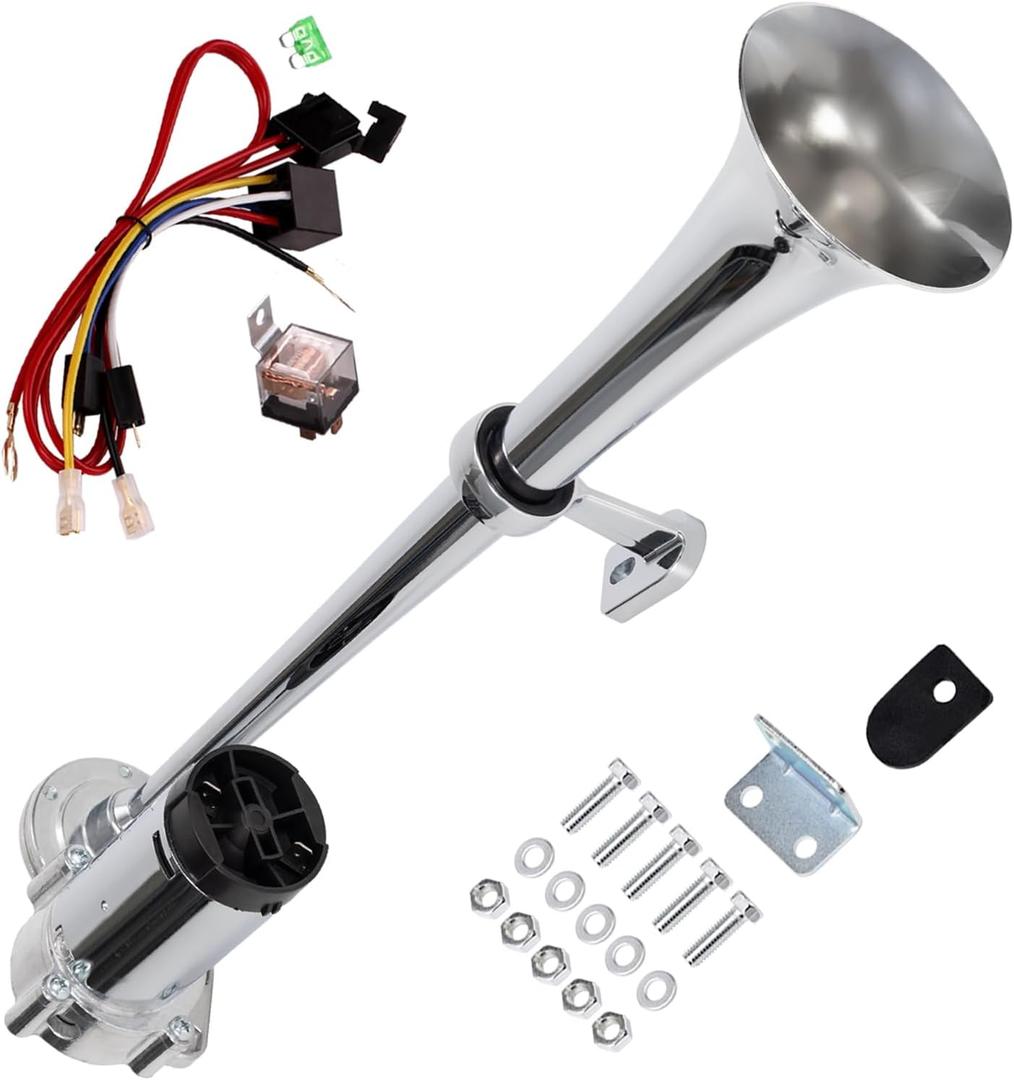 FARBIN Air Horn for Truck 12V Loud Train Horn 150dB Airhorn Kit with Compressor for Any 12V Vehicles Trucks Lorries Trains Cars Boats (Silver)