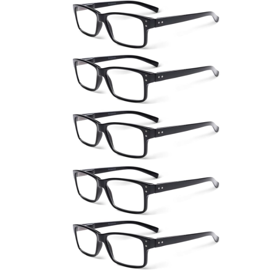 NORPERWIS Reading Glasses 5 Pairs Quality Readers Spring Hinge Glasses for Reading for Men and Women (5BLACK, 6.00)