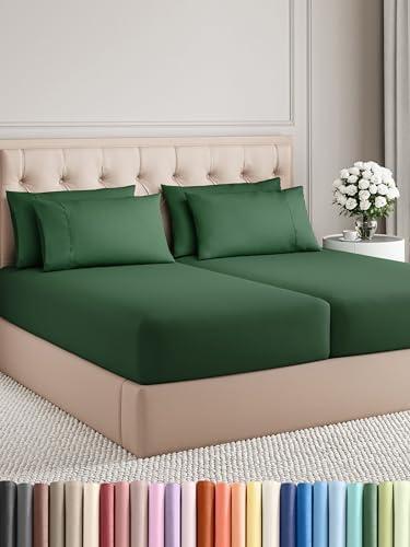 Split King 7 Piece Sheet Set - Cooling Sheets for Hot Sleepers - Hotel Luxury Bedding for Women, Men, Kids & Teens - Deep Pockets - Easy Fit - Ultra Soft and Wrinkle Free - Split King Emerald Sheets
