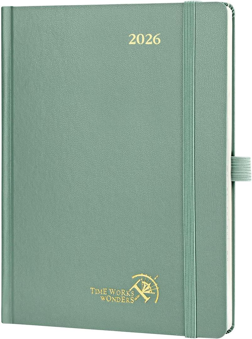 POPRUN 2026 Planner (Medium Size 8.5''x 6.5'' Hardcover) - Daily Weekly and Monthly Calendar Agenda 2026 Appointment Book with Hourly Time Slots, Monthly Tabs, 100 GSM - Midnight Green