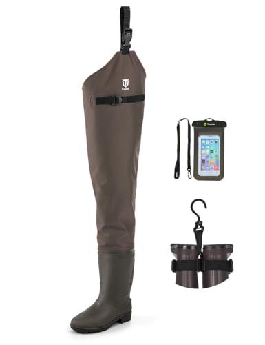 TIDEWE Hip Wader, Lightweight Hip Boot for Men and Women,2-Ply PVC/Nylon Fishing Hip Wader Brown Size 12