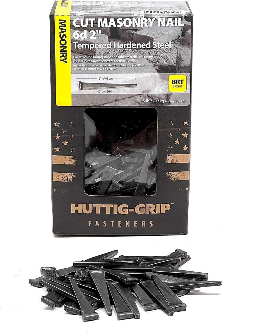 Huttig-Grip 2in Cut Masonry Nail 6d for Furring Strips Mount - 5 lb Pack of 240 Nails
