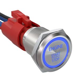 APIELE Push Start Ignition Switch, Off-(ON) Instant Engine Start Push Button Switch 19mm, 12V Waterproof Car Engine Push Button Switch with LED Light for Car(Blue LED) (Silver Shell-Blue)