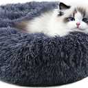 Himax Dog Beds for Small Dogs, Donut Dogs Beds with Blanket Attached, Calming Dog Bed Washable (20"/26"/35") Grey