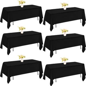 6 Pack Rectangle Black Table Cloth Bulk Washable Polyester Table Cover for Wedding Dining Table Buffet Parties Banquet Decoration（60x102Inch, Black）
