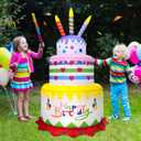 DomKom [New] 6FT Inflatables Birthday Cake Outdoor Decorations with Candles,Build-in LED Magic Lights, for Happy Birthday Party Outdoor,Indoor,Garden Yard Lawn Decor