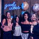Blue Good Vibes Neon Sign - LED Neon Signs for Wall Decor, Neon Lights for Bedroom, Neon Wall Signs (16.1 x 8.3 inch)