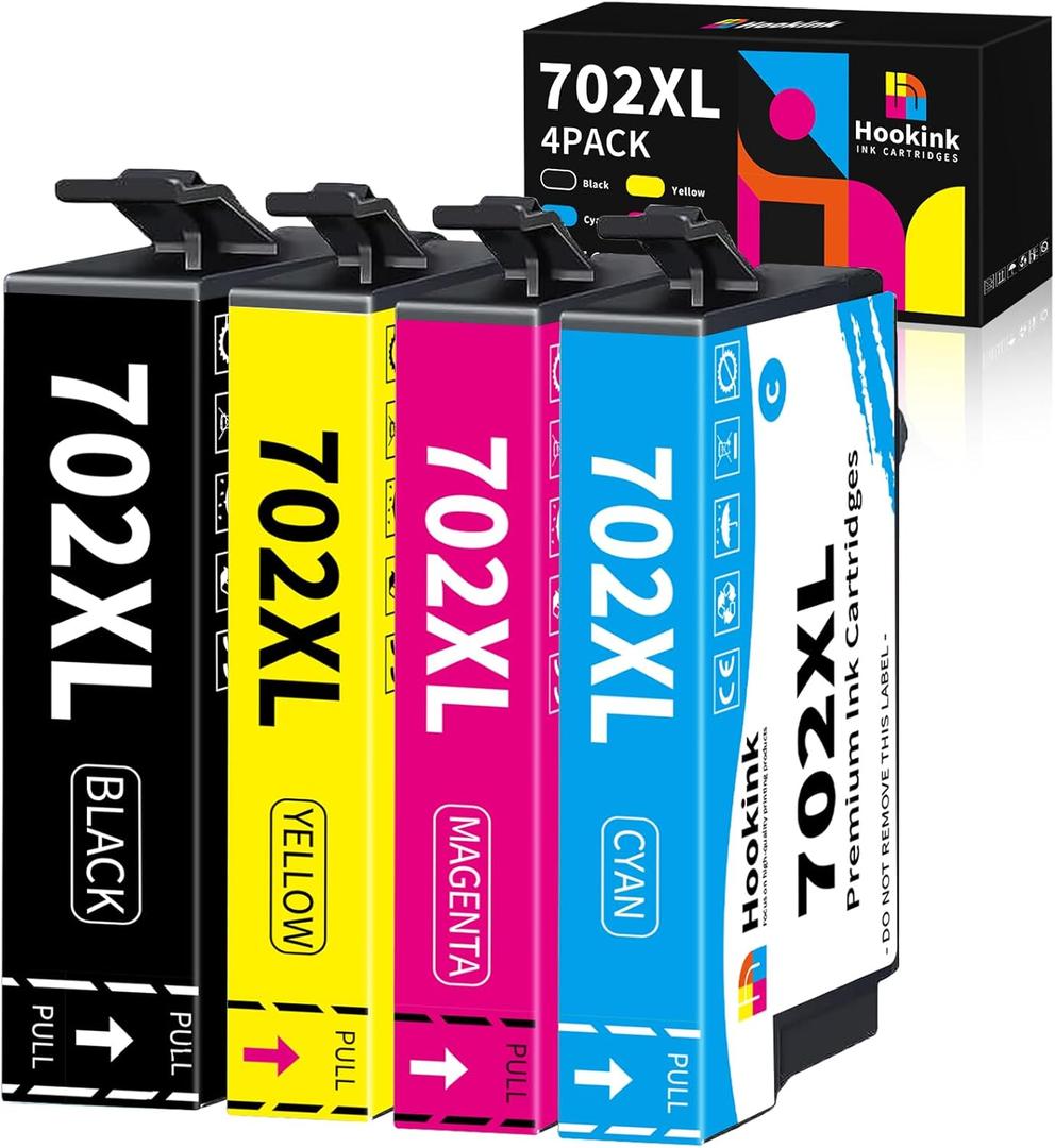 Remanufactured 702XL Ink Cartridges Combo Pack Replacement for Epson 702 XL 702XL Ink Cartridges Works with Workforce Pro WF-3720 WF-3730 WF-3733 Printer (Black Cyan Magenta Yellow, 4 Pack)