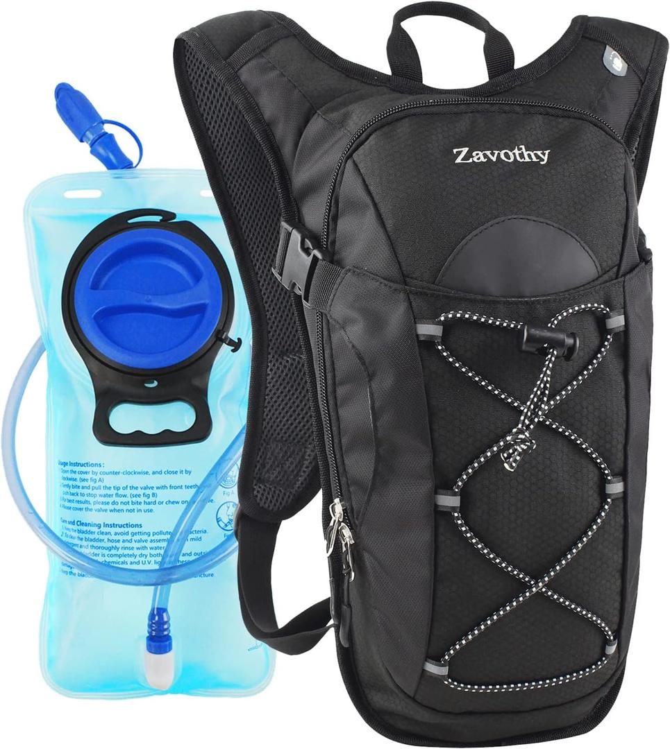 Zavothy Hydration Backpack with 2L Hydration Bladder Water Backpack for Hiking Hydration Pack for Running Cycling Hiking (Black)