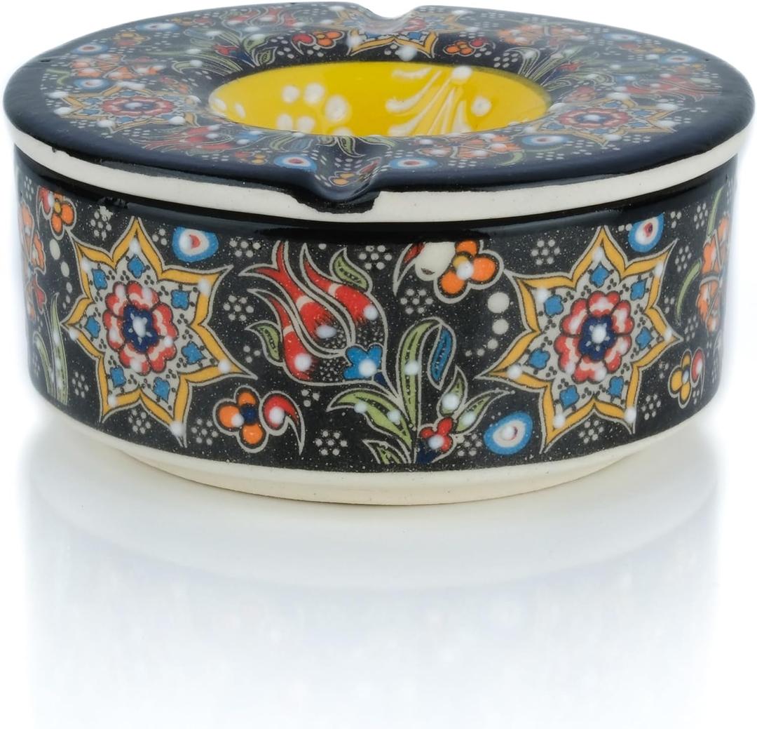 Decorative Ceramic Jar-Colorful Decorative Jar with Lid-Handmade Small Decorative Jar-Windproof Unique Jars-Turkish Home Decor (Obsidian)