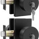 Goldenwarm Keyed-Alike Exterior Door Knobs with Key, Zinc Alloy Matte Black Door Knobs Exterior, Locking Doorknob with Lock and Key, Bedroom (2 Pack) (Entry)